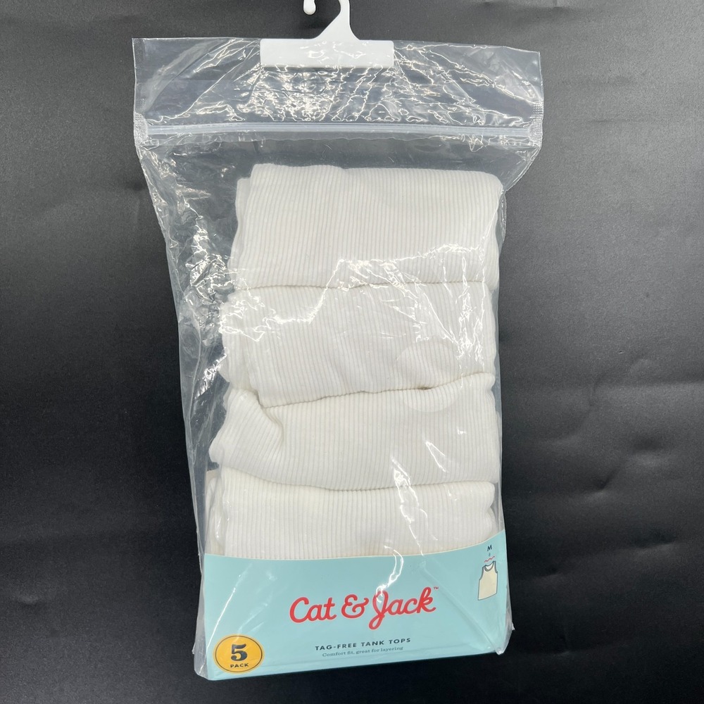 NEW Cat & Jack tag-free tank tops 5 pack ribbed white undershirts M‎ 8